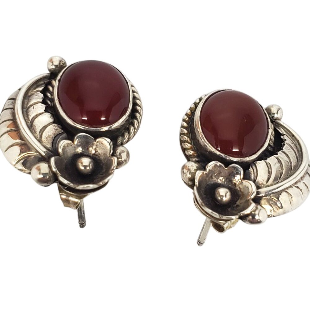 Nakai Sterling Silver Native American Red Cabochon Earrings #22466